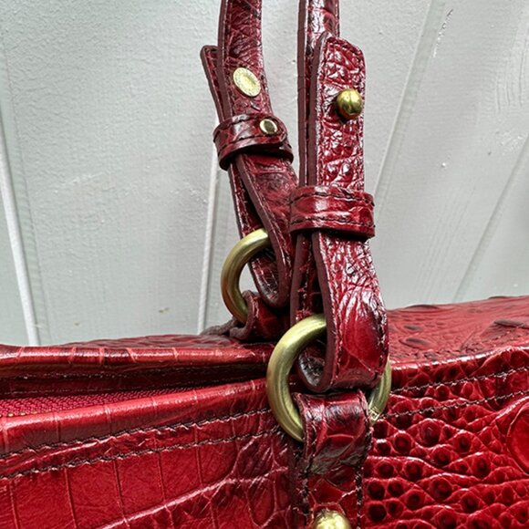 Brahmin Bag Purse Tote Red Med Asher Melborne Croc Shoulder Zip Top GUC - Picture 10 of 16
